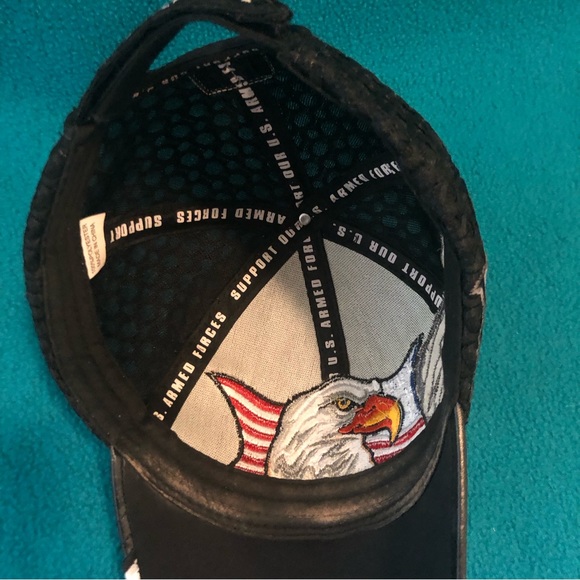 US Honor Textured Ball Cap w Leather-Look Brim American Eagle & US Flag - Picture 7 of 11